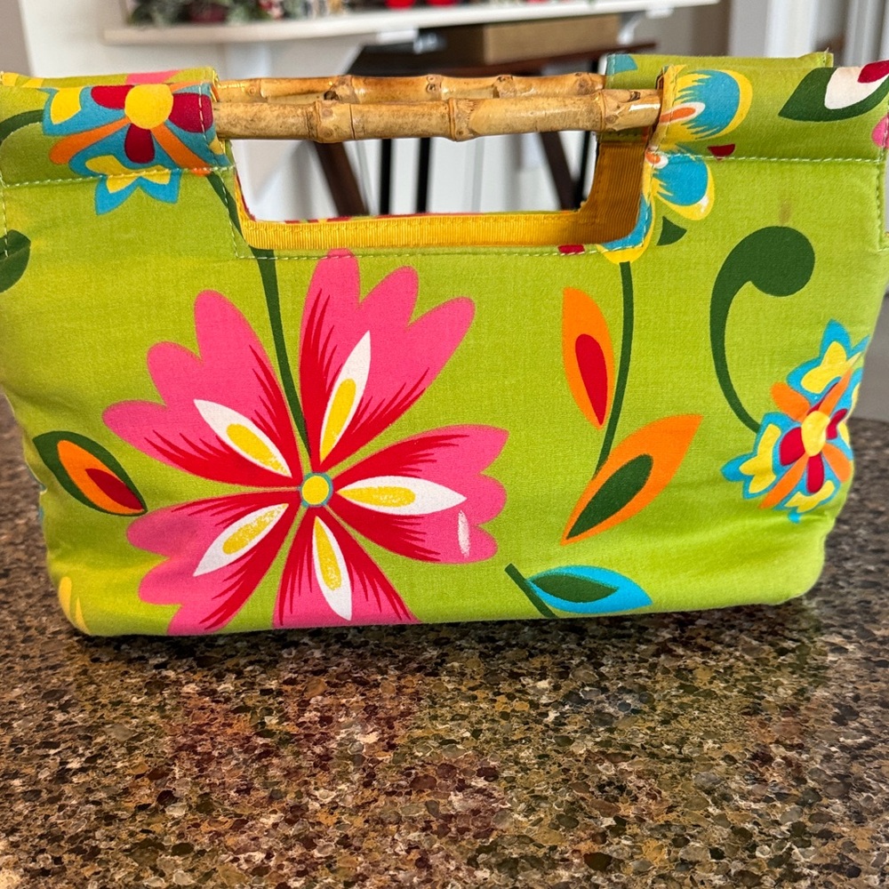 Floral Green Braciano Handbag with Bamboo Handles - Picture 2 of 7
